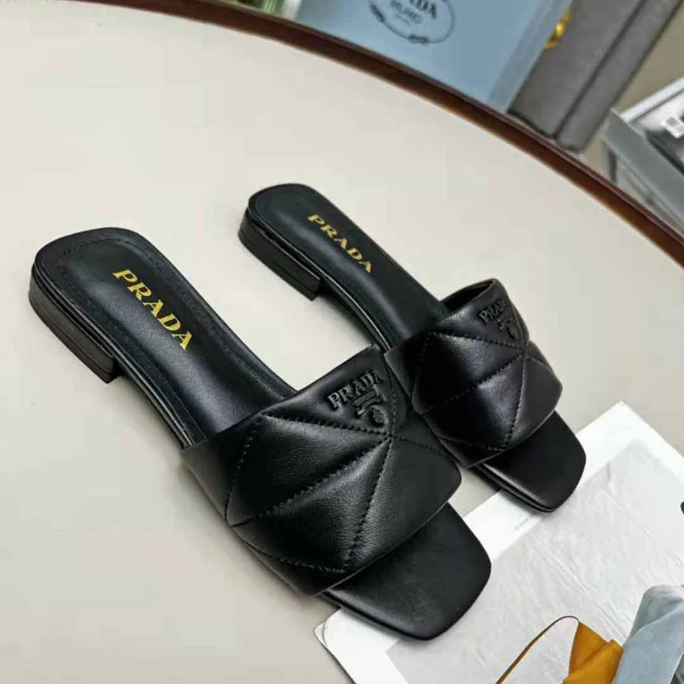 Prada Quilted Nappa Leather Sabots for Women in Black Prada Quilted Nappa Leather Sabots for Women in Black