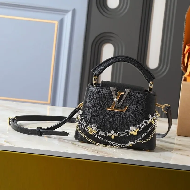 Louis Vuitton Capucines Mini Top Handle Bag in Black Silver Hardware