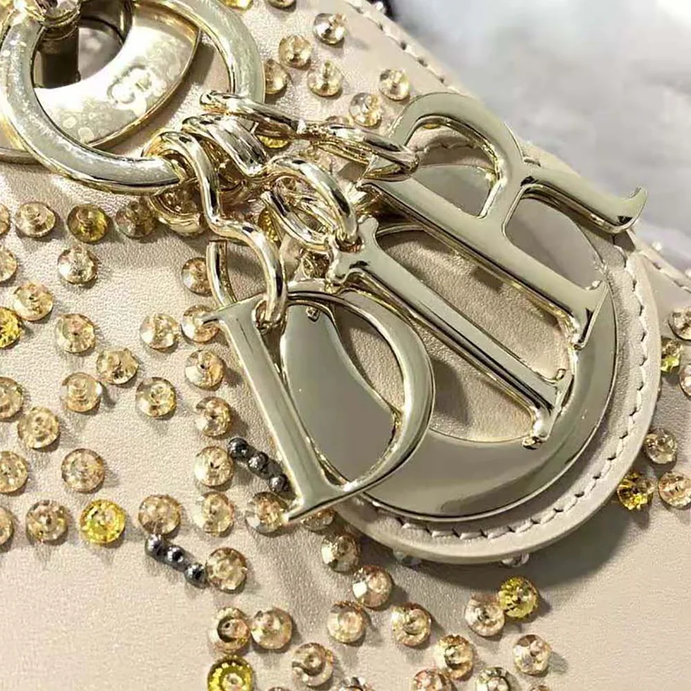 Dior Mini Lady Dior Bag Metallic Cannage Calfskin with Platinum Beaded Embroidery for Women