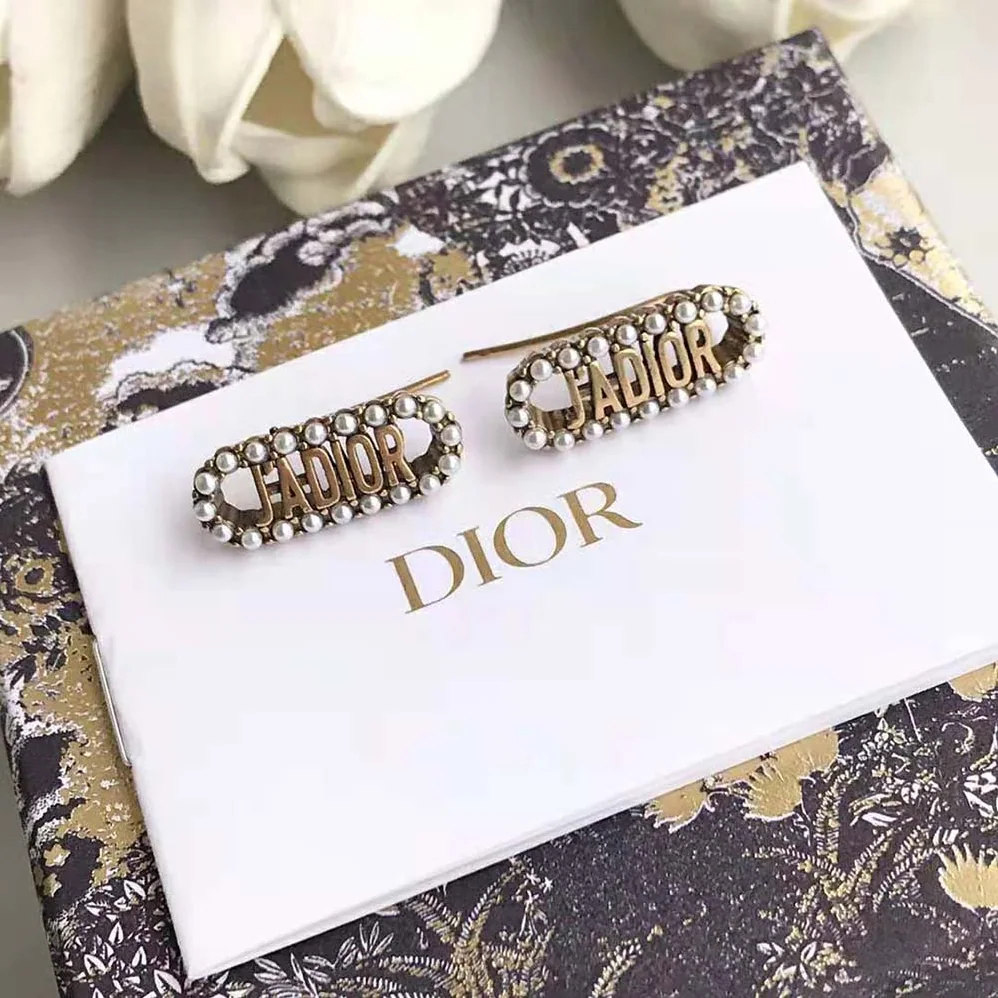 Dior J Adior Earrings Antique Gold-Finish Metal and White Resin Pearls for Women Dior J Adior Earrings Antique Gold-Finish Metal and White Resin Pearls for Women