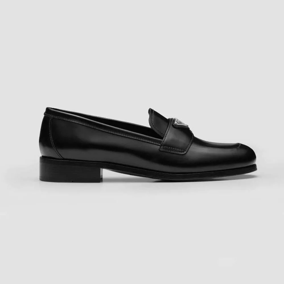 Prada Brushed Leather Loafers for Women in Black