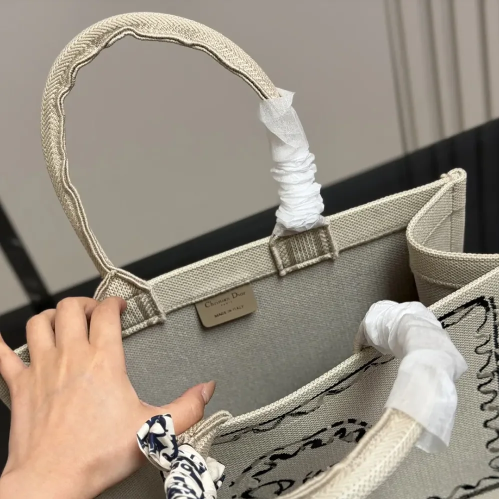 Dior Dioriviera Medium Dior Book Tote with Strap Beige Dior Painted Ribbon Embroidery for Women Dior Dioriviera Medium Dior Book Tote with Strap Beige Dior Painted Ribbon Embroidery for Women