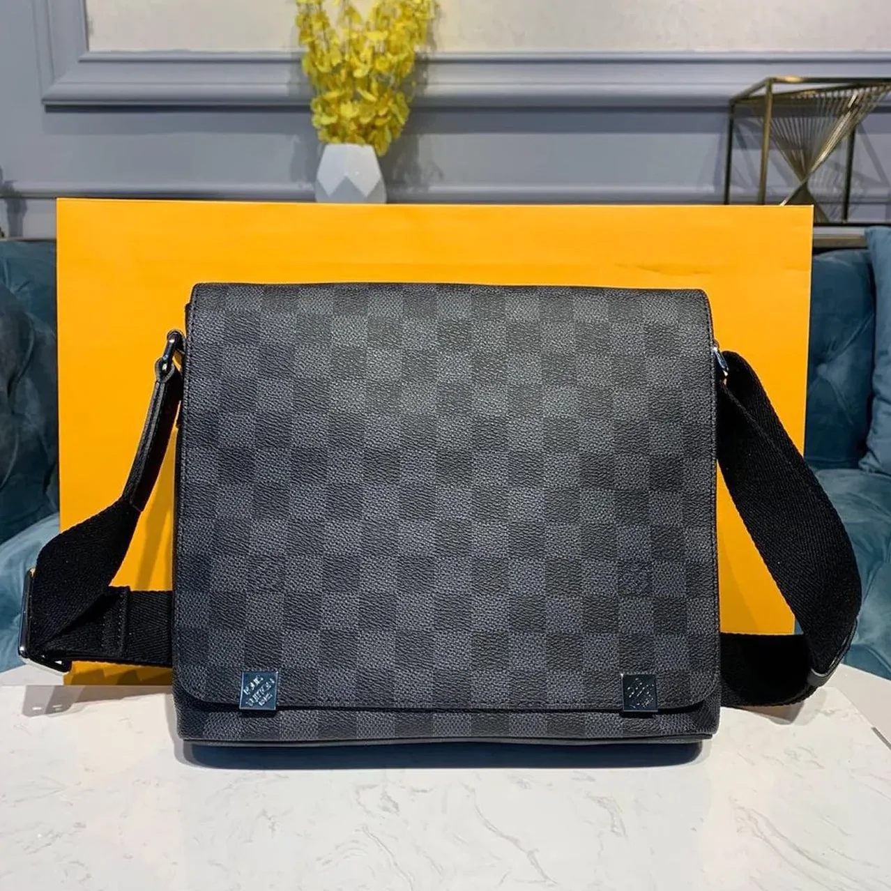Louis Vuitton District PM Crossbody Bag / Damier Graphite Canvas Silver Hardware