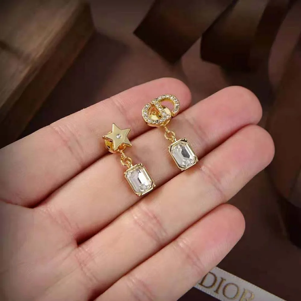 Dior Petit CD Earrings Gold-Finish Metal and White Crystals for Women