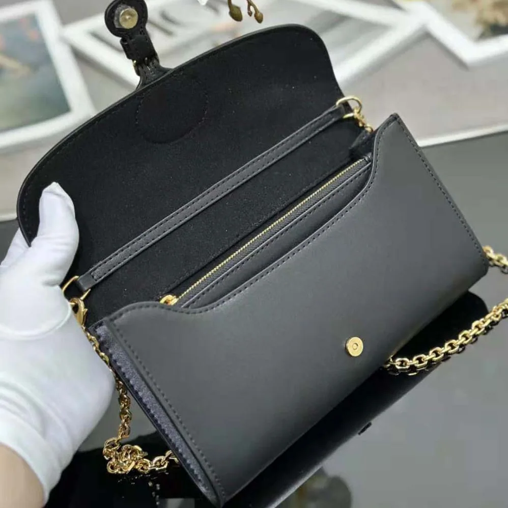 Dior Bobby East-west Pouch with Chain Black Smooth Calfskin for Women