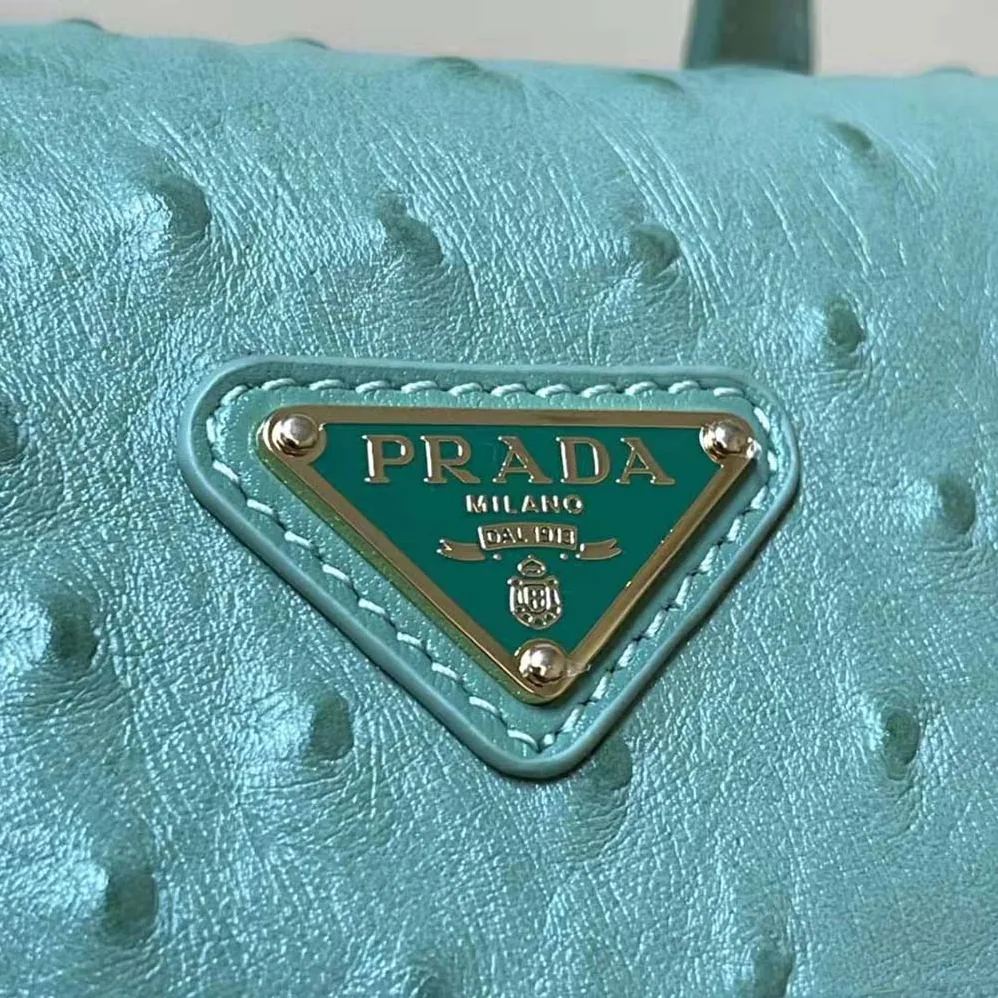 Prada Re-Nylon and Ostrich Leather Backpack for Women in Green