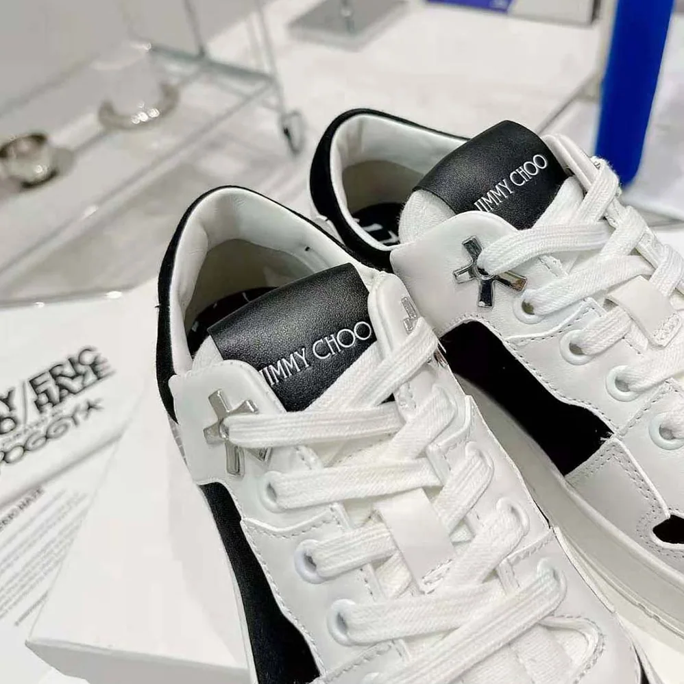 Jimmy Choo JC / Eric Haze Florent/M White Calf Leather and Black Canvas Trainers for Unisex