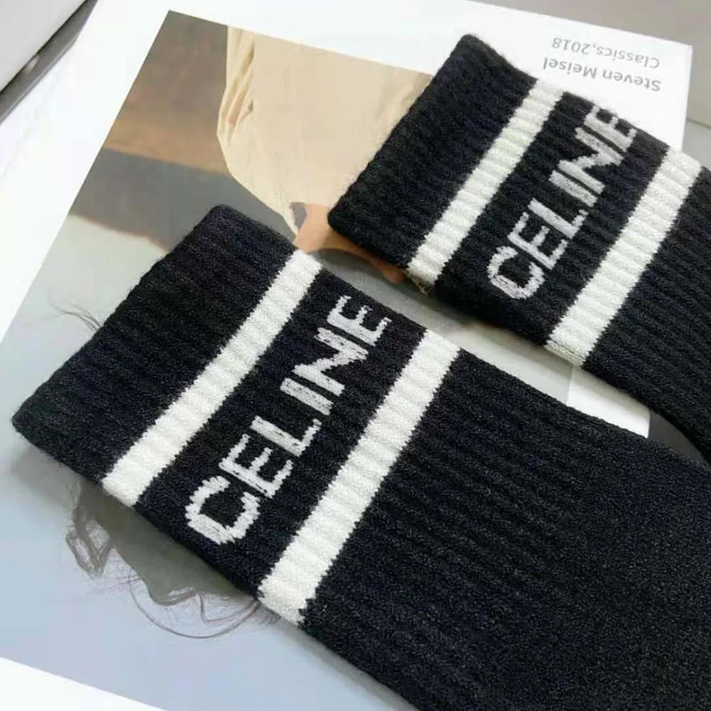 Celine Socks in Striped Cotton for Women in Black