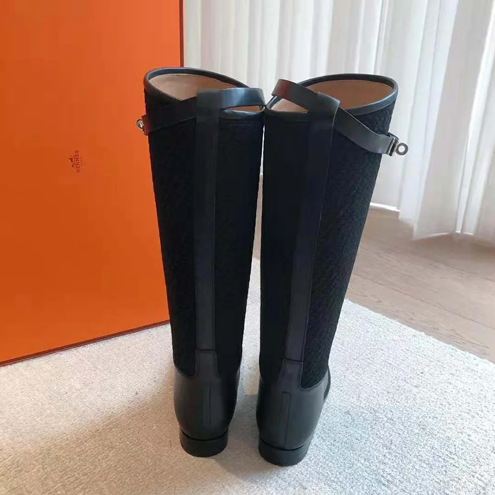 Hermes Jumping Boot in Quilted Canvas and Calfskin for Women in Black Hermes Jumping Boot in Quilted Canvas and Calfskin for Women in Black