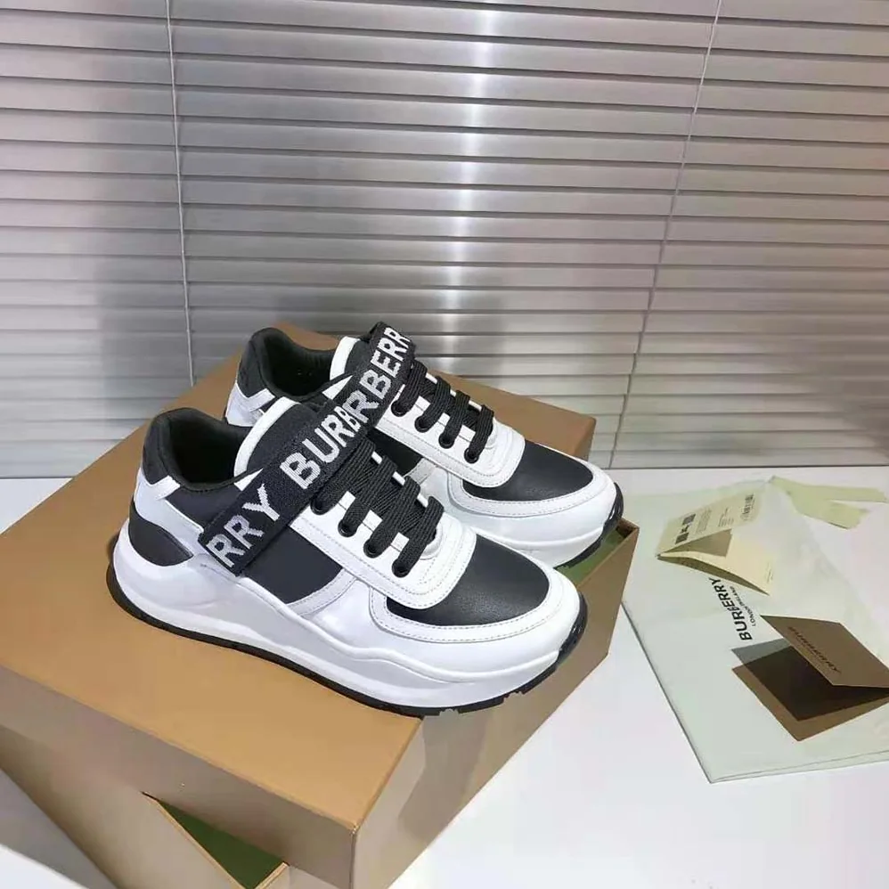 Burberry Logo Detail Leather and Nylon Sneakers for Unisex in Black Burberry Logo Detail Leather and Nylon Sneakers for Unisex in Black