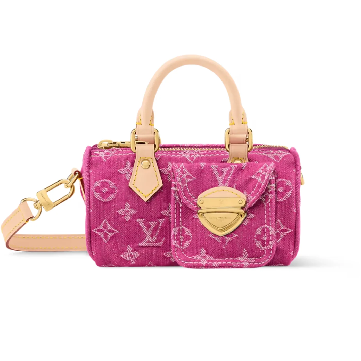 Louis Vuitton Nano Speedy Top Handle Bag in Fuchsia Denim Gold Hardware