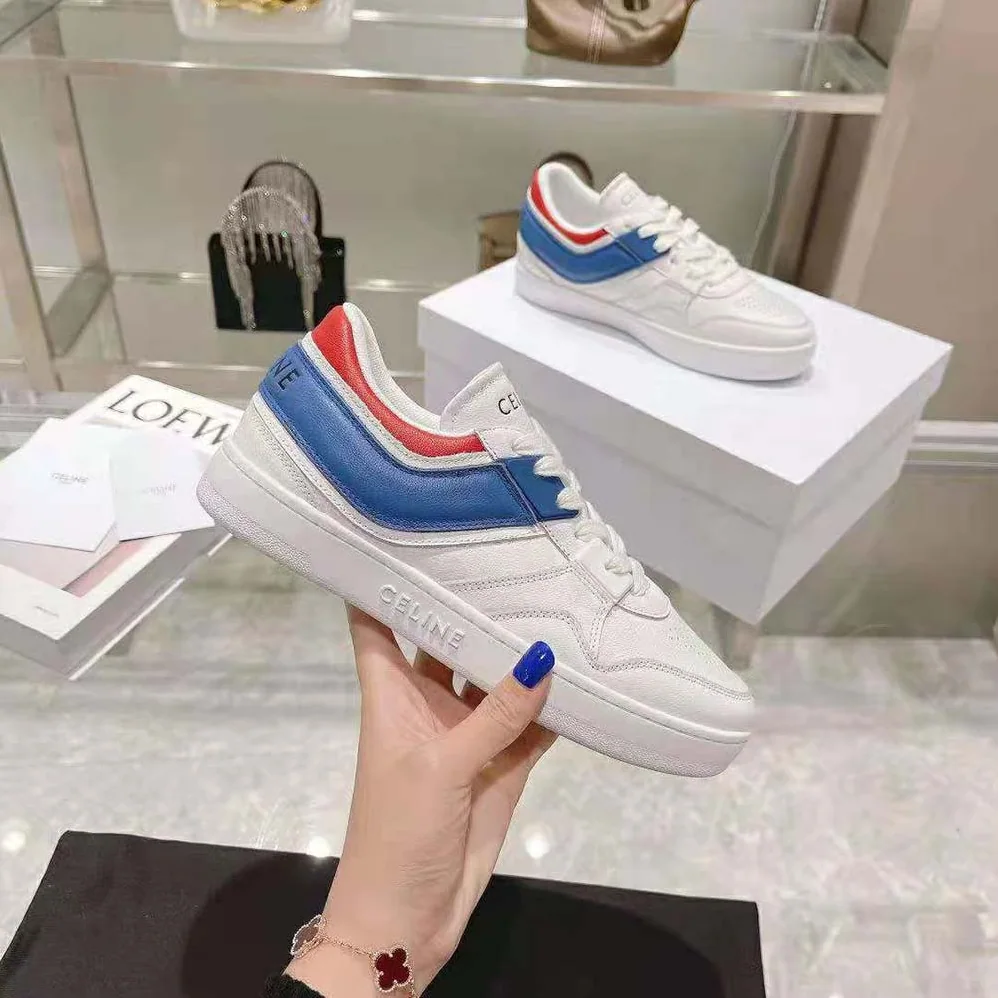 Celine Trainer Low Lace-up Sneaker in Calfskin for Women in Blue Celine Trainer Low Lace-up Sneaker in Calfskin for Women in Blue