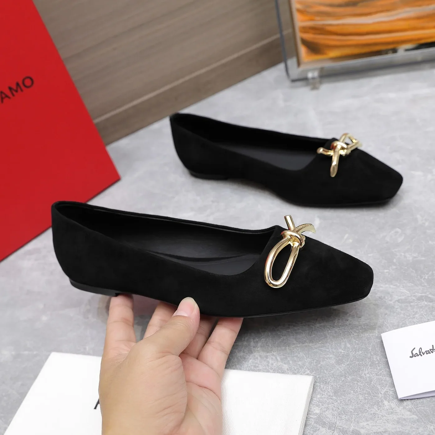 Ferragamo Ballet Flat With Asymmetric Bow Black 01H388 Ferragamo Ballet Flat With Asymmetric Bow Black 01H388