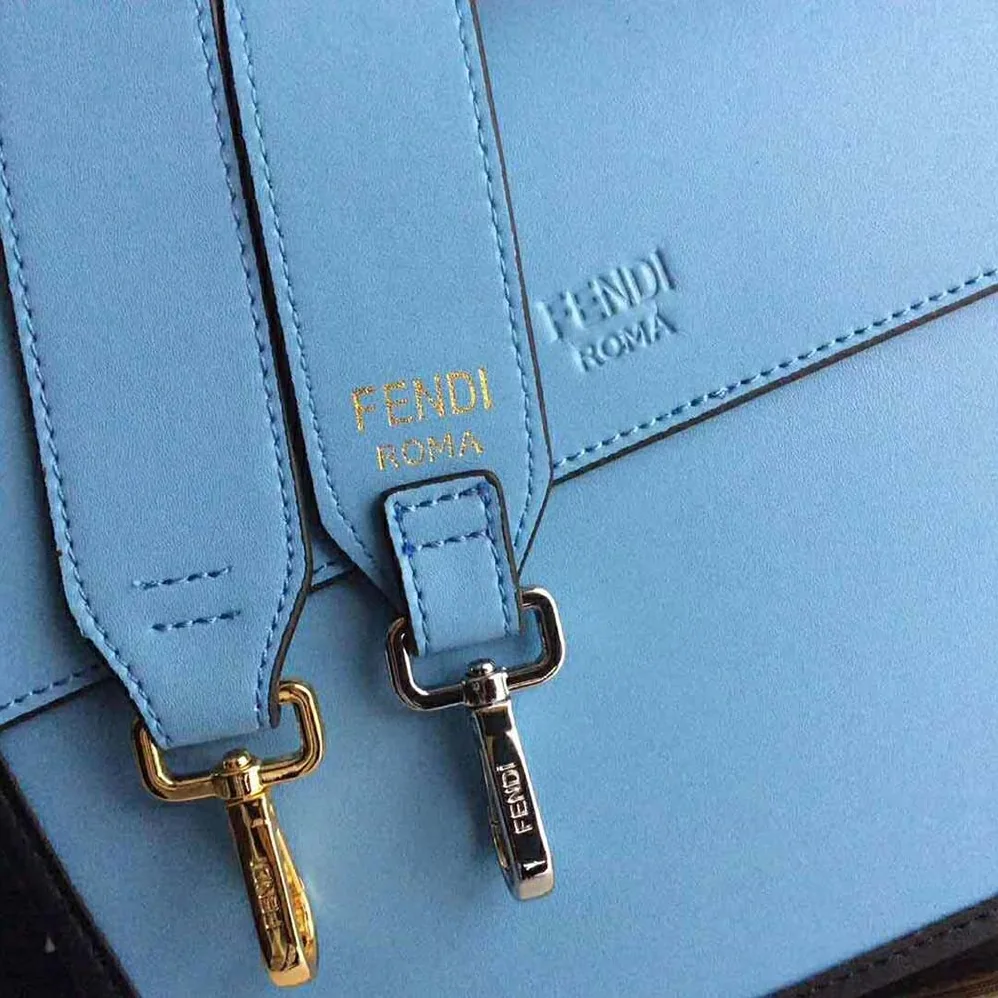 Fendi Kan I F Leather Bag in Calfskin Leather for Women in Blue Fendi Kan I F Leather Bag in Calfskin Leather for Women in Blue