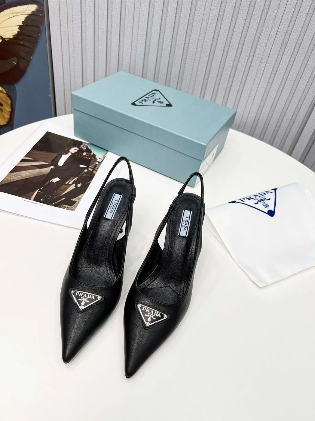 Prada Brushed Sling Pumps Black