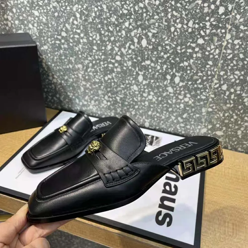 Versace La Medusa Loafers in Calf Leather for Women in Black Versace La Medusa Loafers in Calf Leather for Women in Black