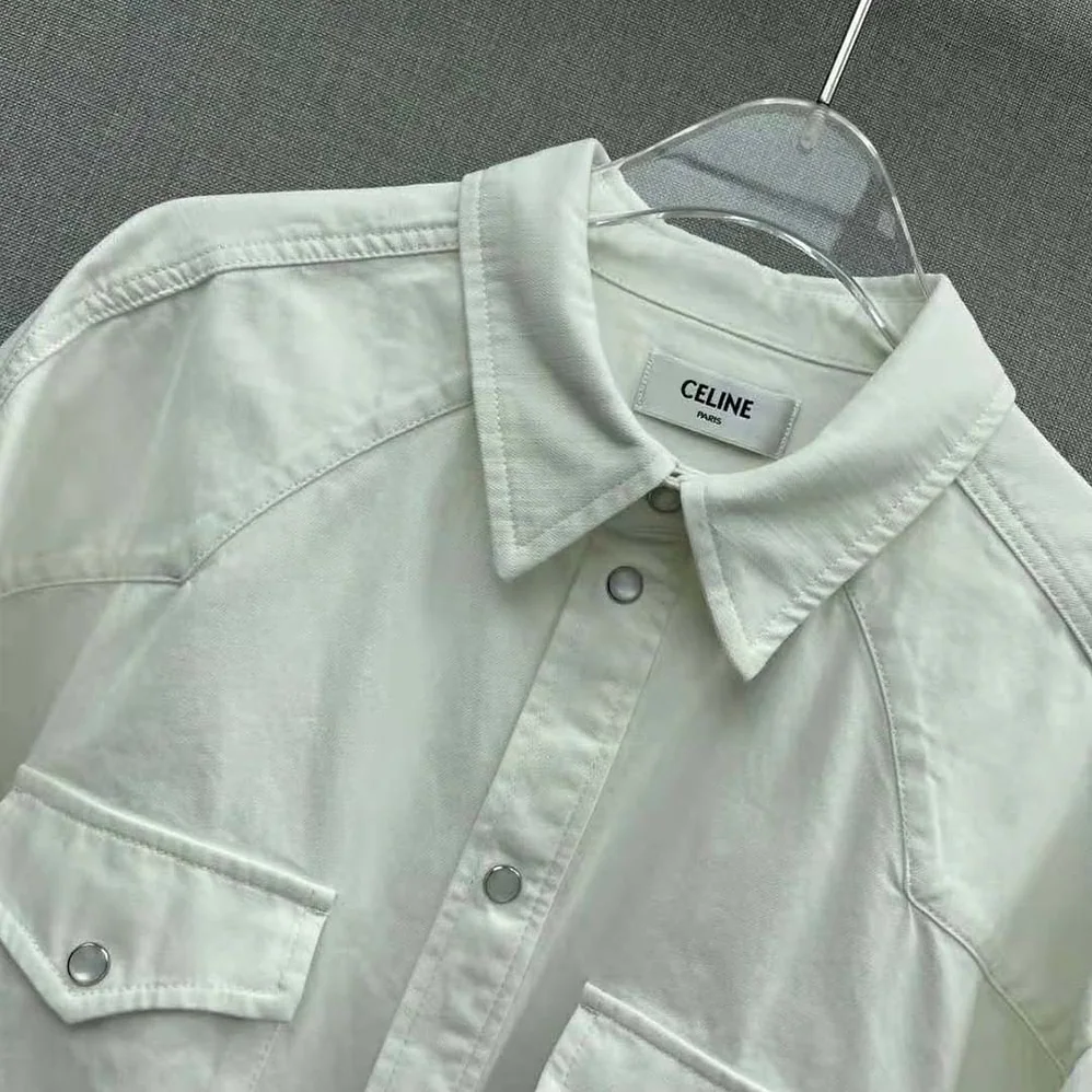 Celine Cowboy Painter Shirt in White Denim for Women Celine Cowboy Painter Shirt in White Denim for Women