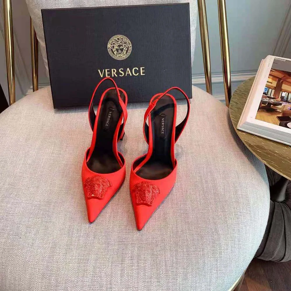 Versace La Medusa Satin Sling-Back Pumps in 105mm Heel Height for Women in Red