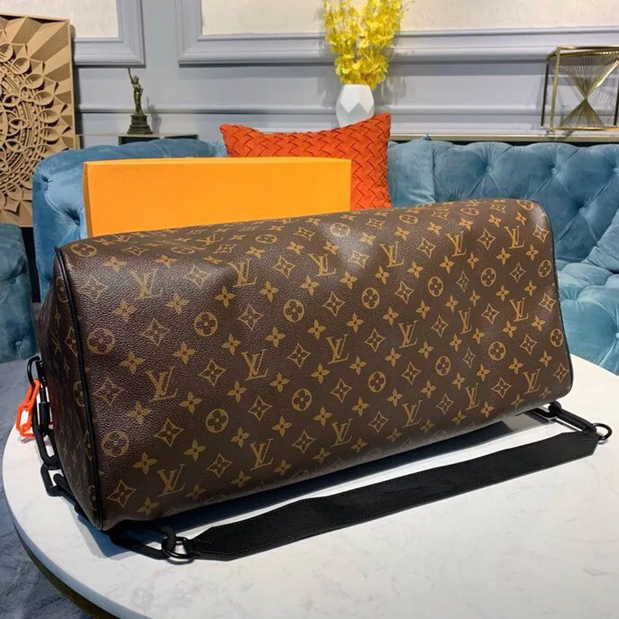 Louis Vuitton Keepall Bandouliere 50 Travel Bag / Black in Orange Monogram Black Hardware Louis Vuitton Keepall Bandouliere 50 Travel Bag / Black in Orange Monogram Black Hardware