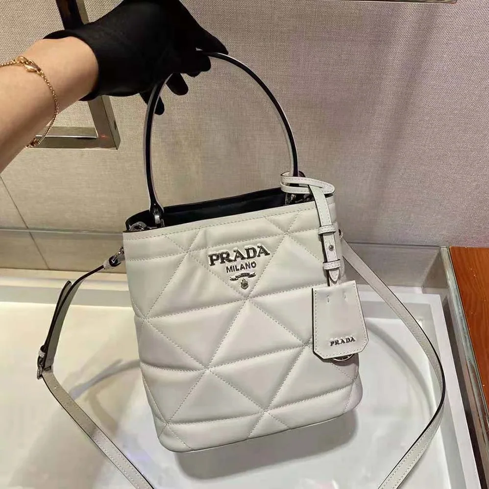 Prada Bucket Design Spectrum Leather Bag for Women in White