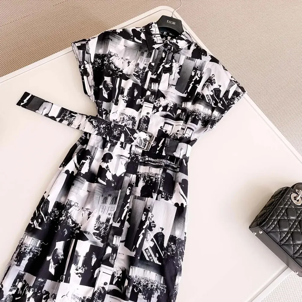Dior Mid-Length Shirtdress Black and White Cotton and Silk Poplin for Women
