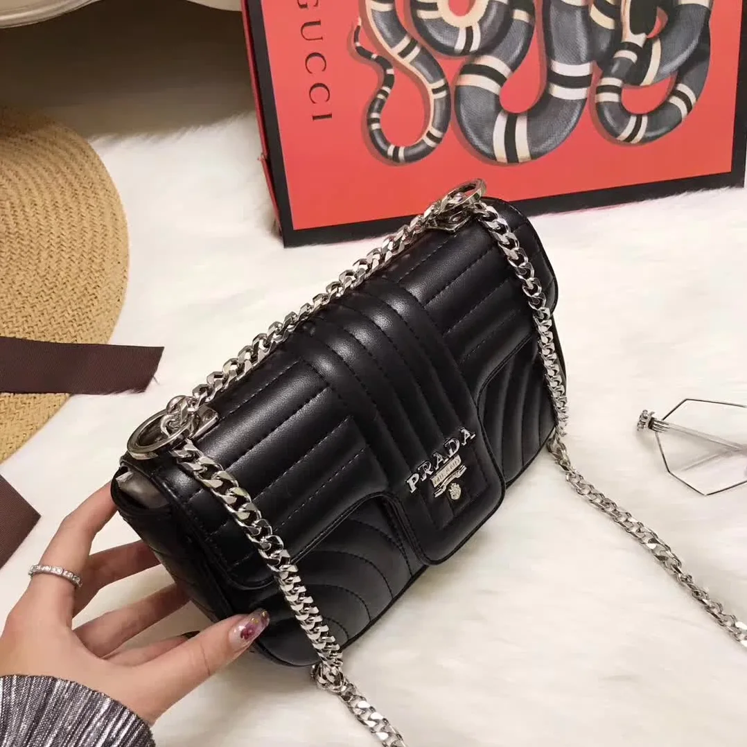 Prada Diagramme Small Leather Shoulder Bag in Black Prada Diagramme Small Leather Shoulder Bag in Black