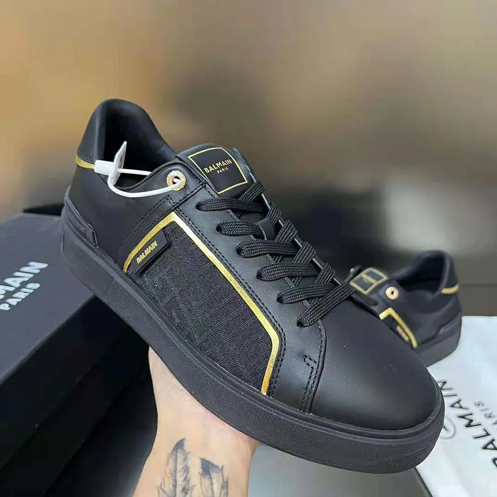 Balmain B-court Monogrammed Nylon and Leather Trainers for Unisex in Black Balmain B-court Monogrammed Nylon and Leather Trainers for Unisex in Black