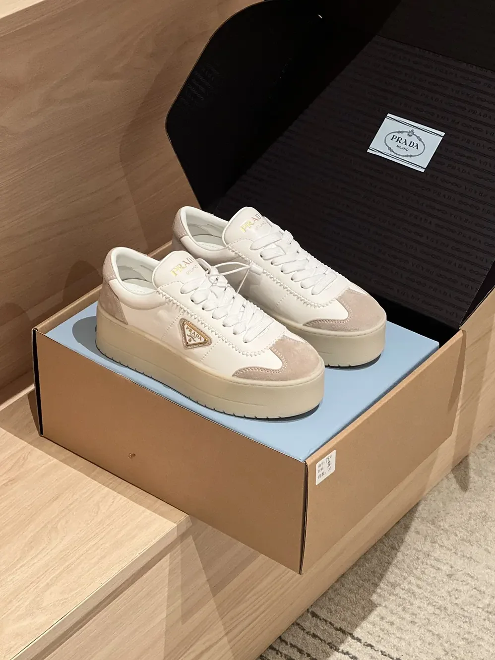 Prada Downtown Bold Nappa Leather And Suede Sneakers for Women Prada Downtown Bold Nappa Leather And Suede Sneakers for Women
