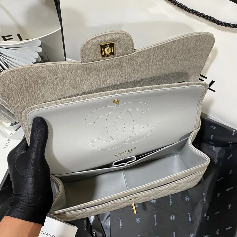 Chanel Classic Flap Bag Large Crossbody in Grey Gold Hardware