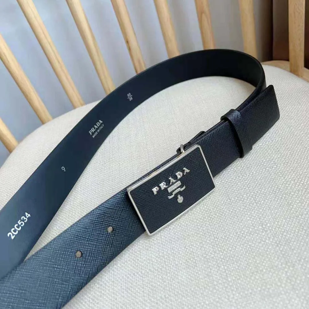 Prada Saffiano Leather Belt for Men in Black Prada Saffiano Leather Belt for Men in Black