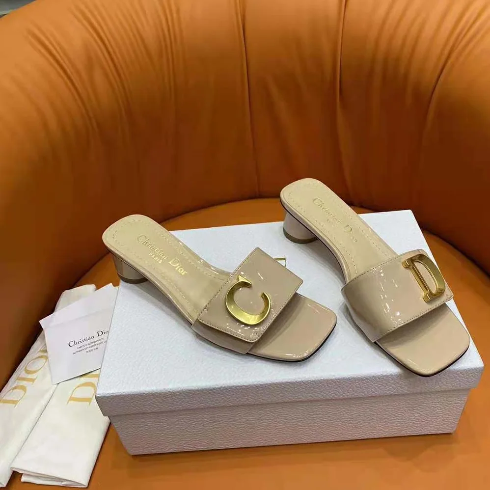 Dior C'est Dior Heeled Slide Nude Patent Calfskin for Women Dior C'est Dior Heeled Slide Nude Patent Calfskin for Women