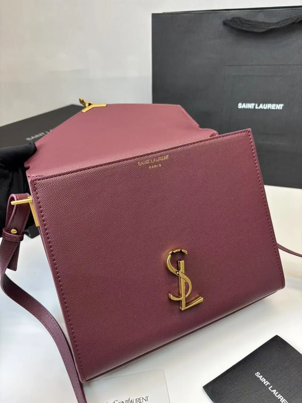 Saint Laurent Cassandra Medium Top Handle Bag Deep Burgundy in YSL Saint Laurent Cassandra Medium Top Handle Bag Deep Burgundy in YSL
