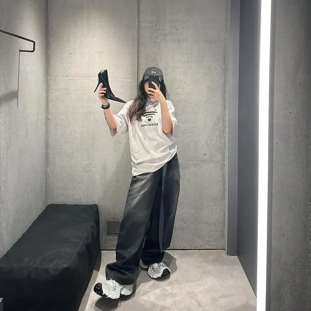Balenciaga Lo_ve T-Shirt Medium Fit in off White and Black Vintage Jersey for Women Balenciaga Lo_ve T-Shirt Medium Fit in off White and Black Vintage Jersey for Women