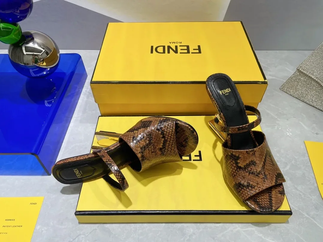 Fendi First Dark Brown Python High in Heeled Sandals Fendi First Dark Brown Python High in Heeled Sandals
