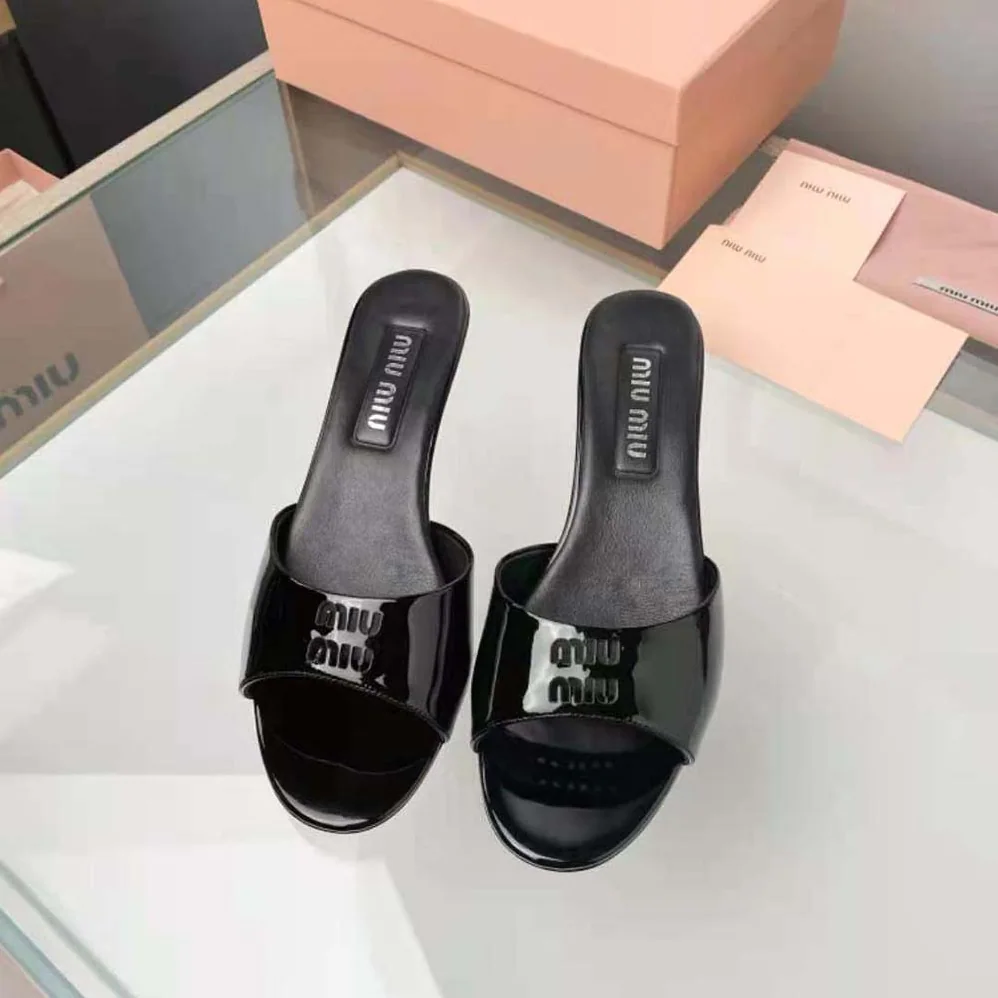 Miu Miu Patent Leather Sandals in 45 mm Heel Height for Women in Black Miu Miu Patent Leather Sandals in 45 mm Heel Height for Women in Black