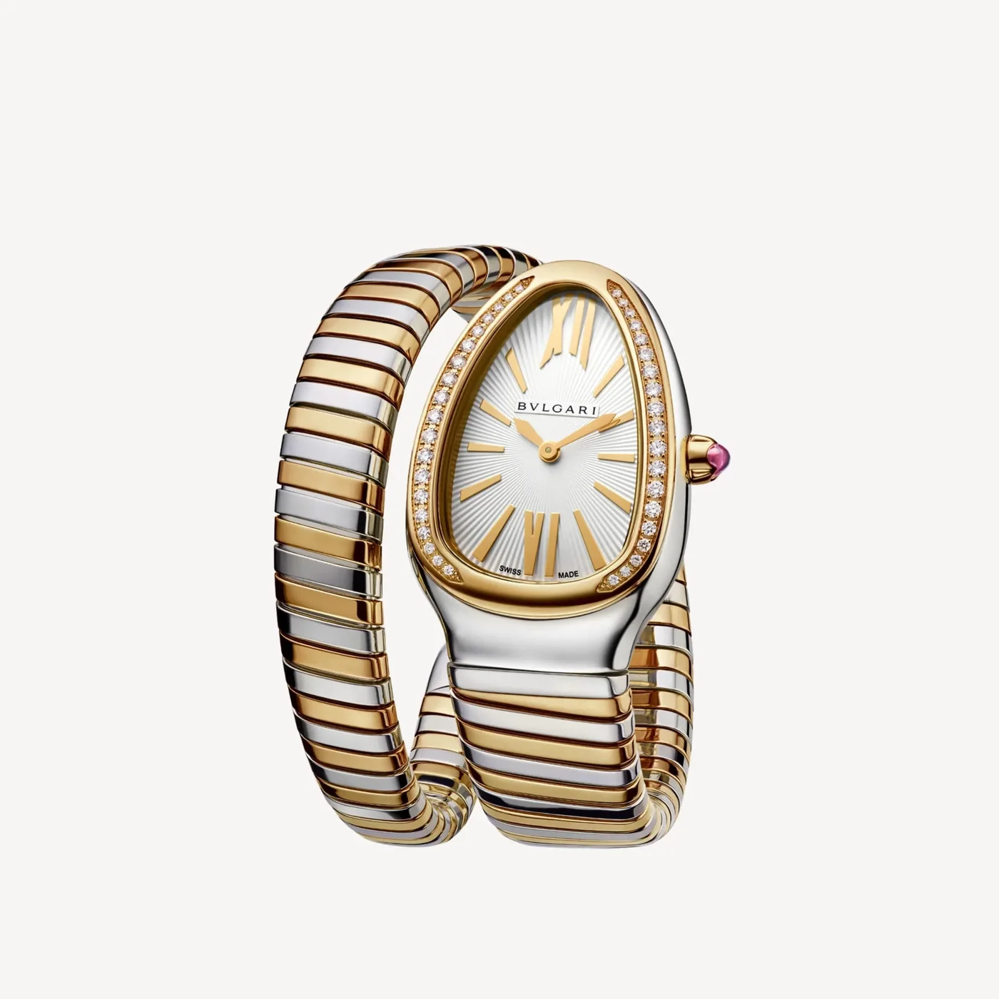 Bvlgari Serpenti Tubogas Watch Silver in Gold Toned White Dial