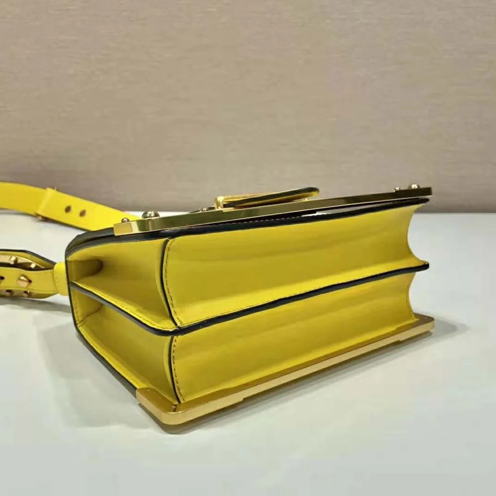 Prada Woen Cahier Leather Bag in Yellow