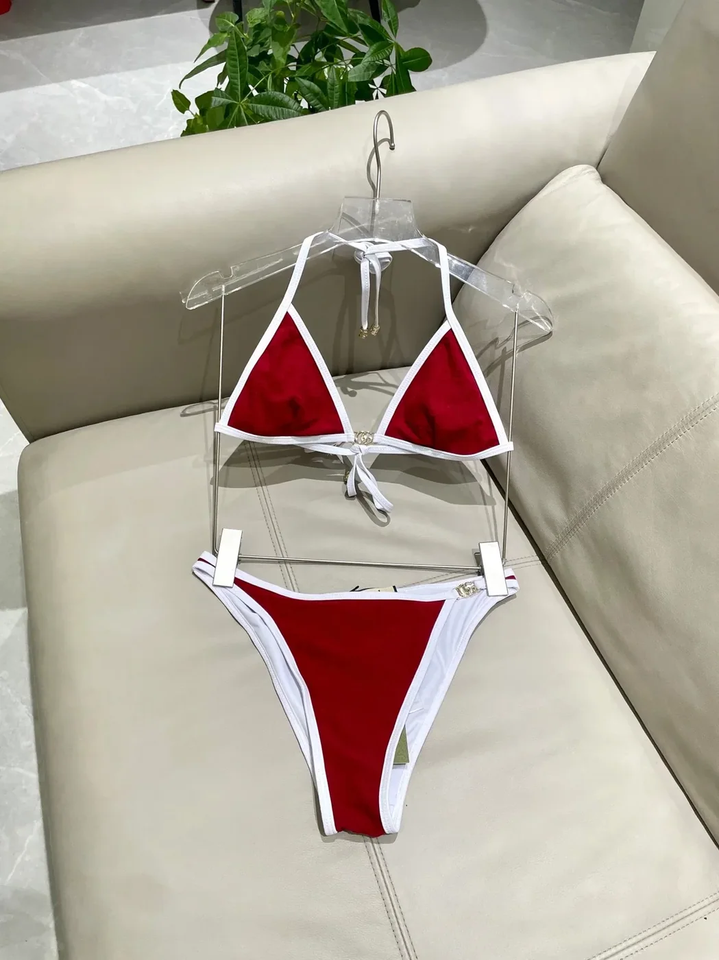 Gucci GG Jacquard Triangle Bikini Red Gucci GG Jacquard Triangle Bikini Red
