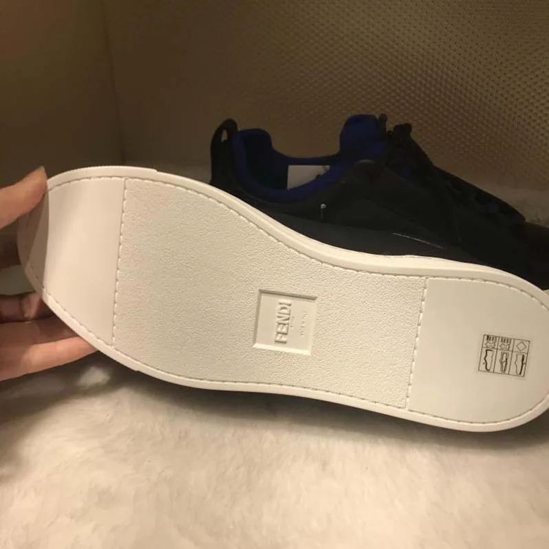 Fendi Black Leather Sneakers Shoes Black for Men