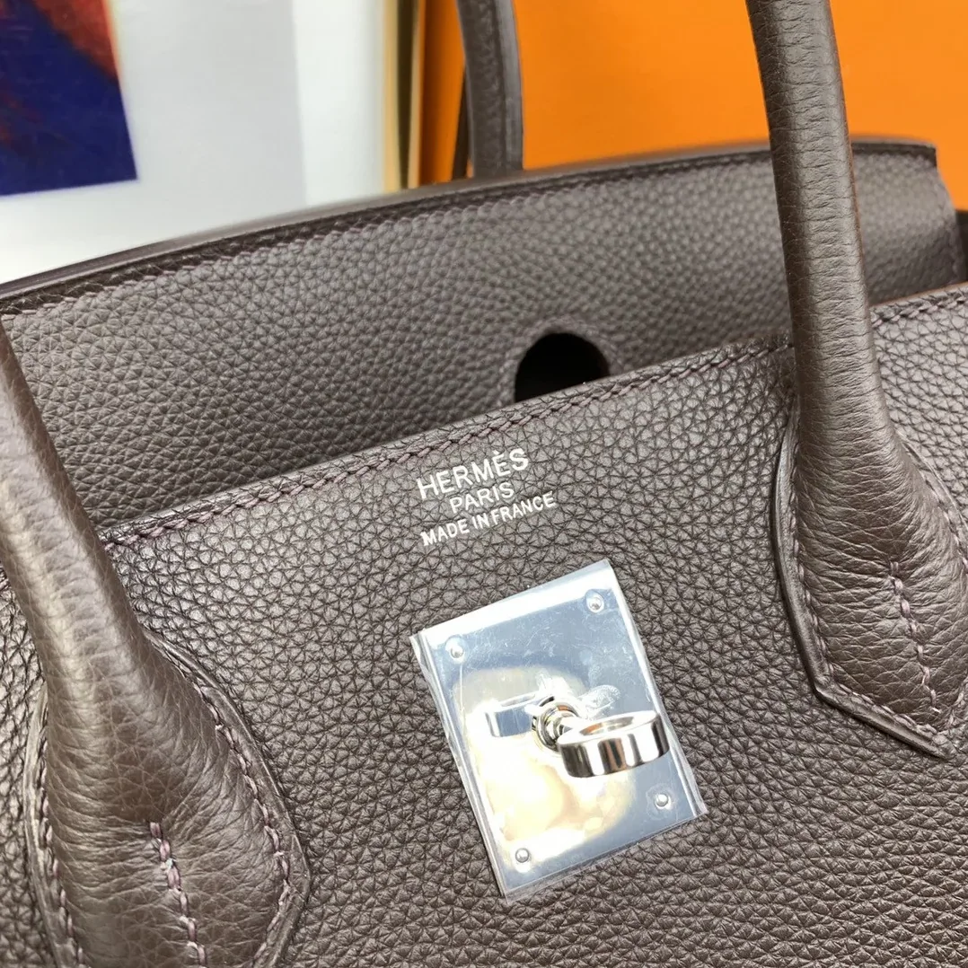 Hermes Birkin 30 Top Handle Bag / Togo Dark Grey Silver Hardware Hermes Birkin 30 Top Handle Bag / Togo Dark Grey Silver Hardware