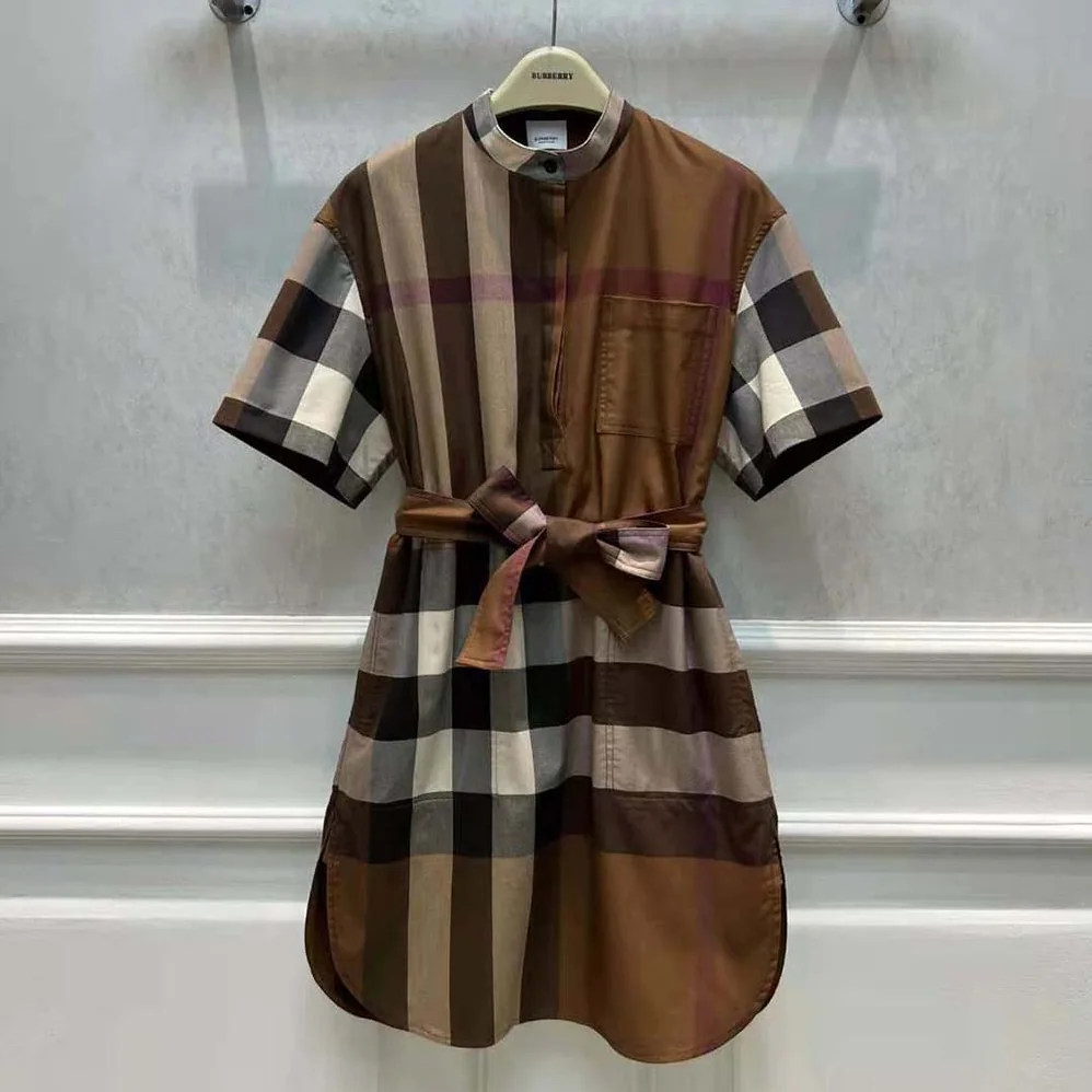 Burberry Check Cotton Tie for Women in waist Shirt Dress Burberry Check Cotton Tie for Women in waist Shirt Dress