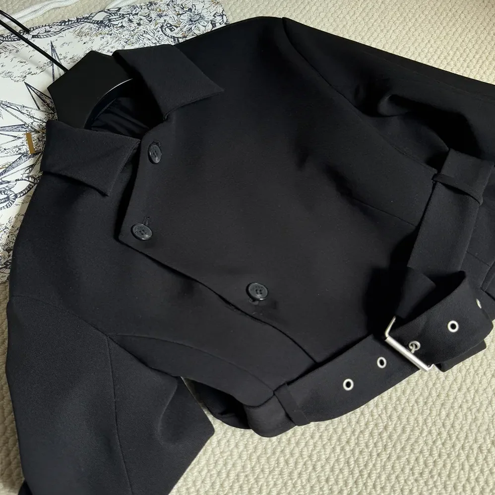 Dior Belted Jacket Black Virgin Wool and Silk Gabardine for Women