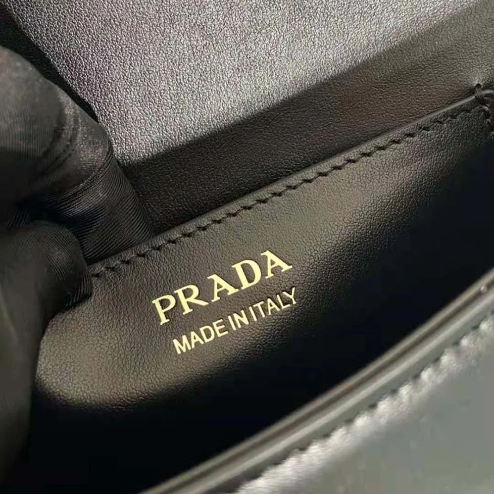 Prada Arqué Leather Shoulder Bag with Flap for Women in Black Prada Arqué Leather Shoulder Bag with Flap for Women in Black