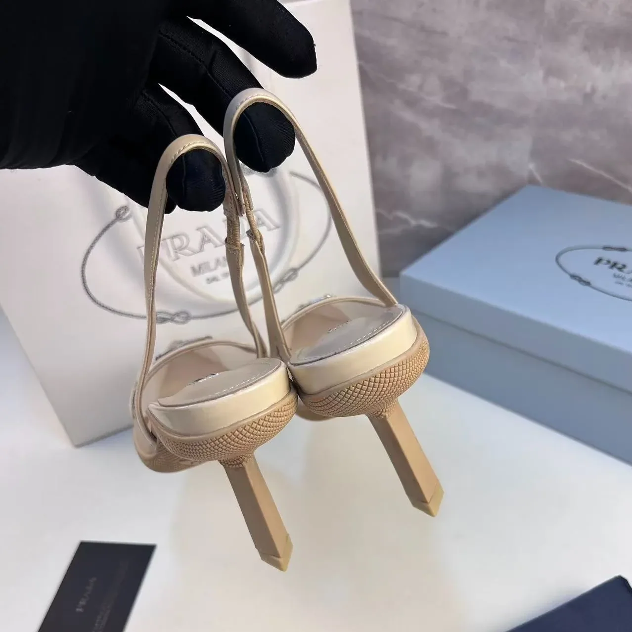 Prada Mesh Fabric Slingback Pumps Beige