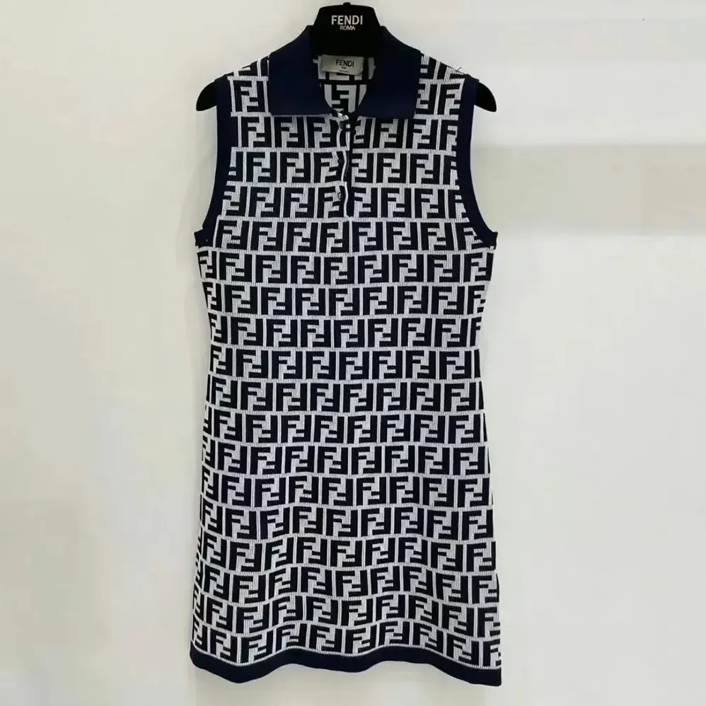 Fendi Navy Blue FF Cotton Dress for Women Fendi Navy Blue FF Cotton Dress for Women