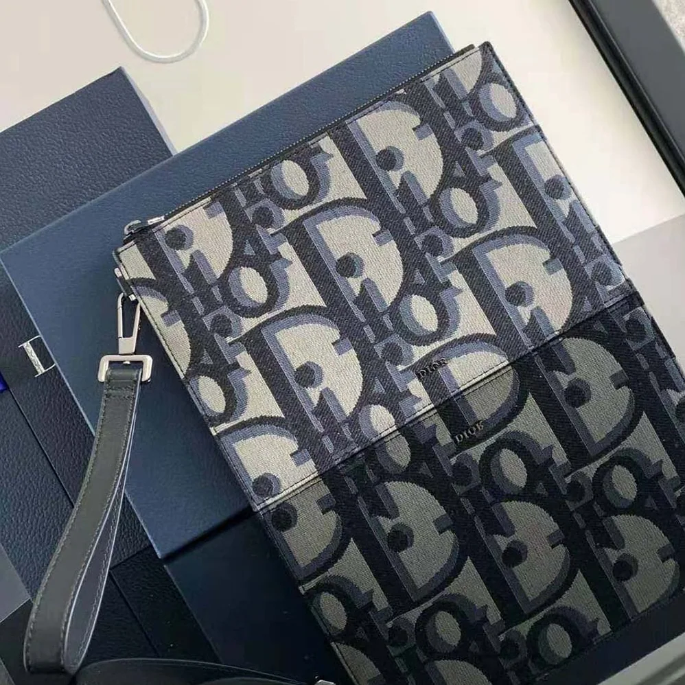 Dior A5 Pouch Beige and Black Maxi Dior Oblique Jacquard for Men