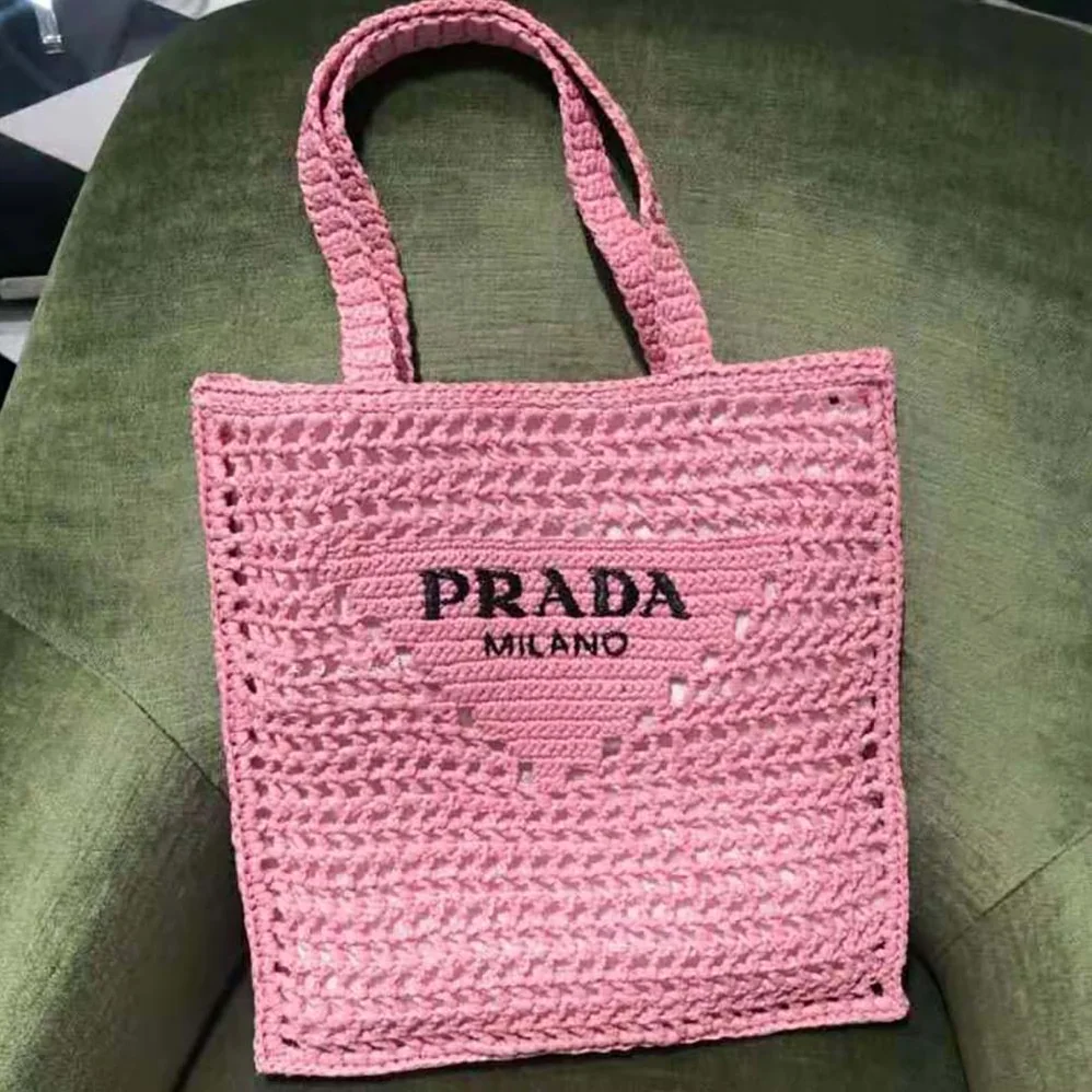 Prada Raffia Tote Bag for Women in Pink