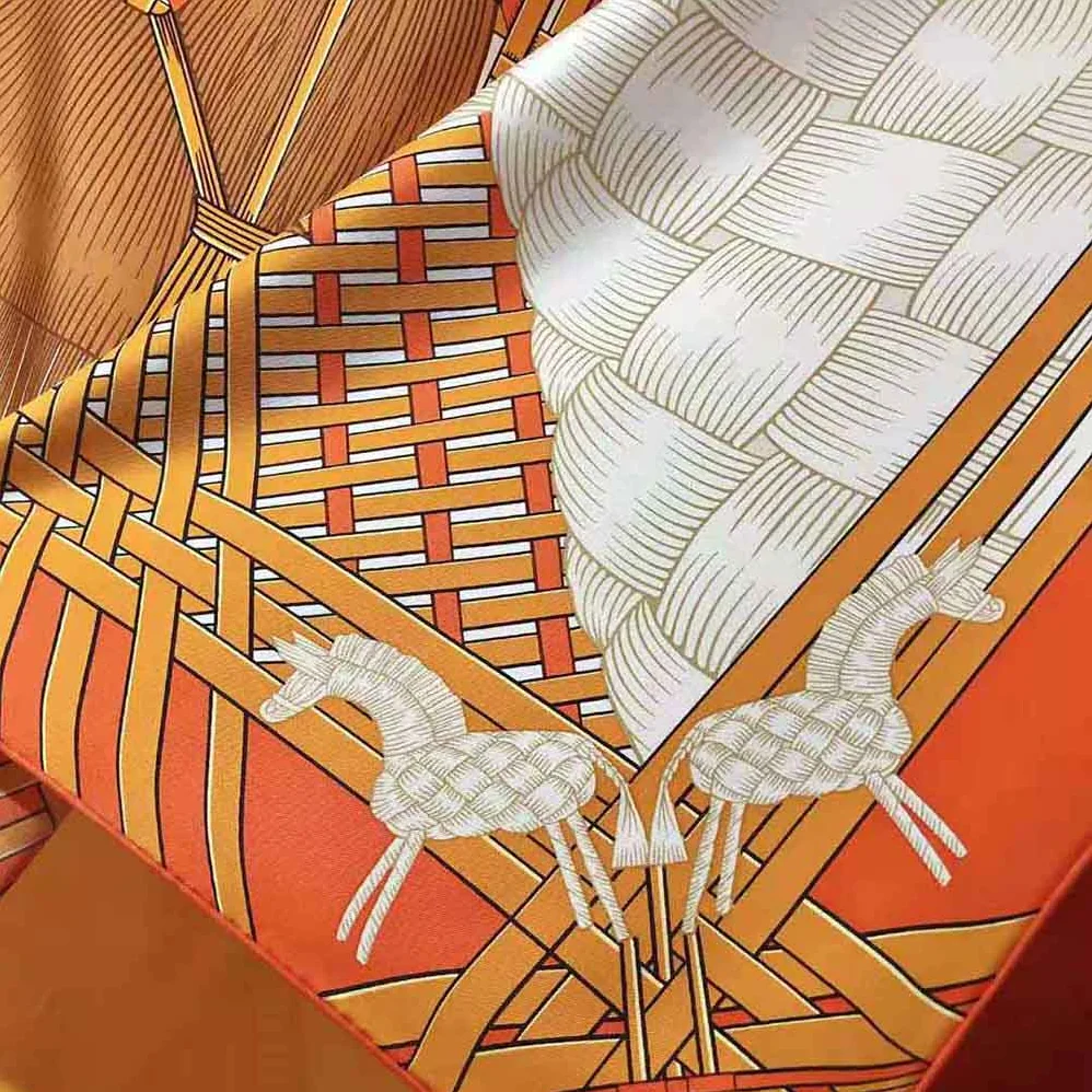 Hermes Masan and Masan Scarf 90 with Hand-Rolled Edges for Women in Orange