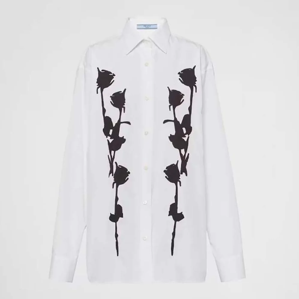 Prada Embroidered Poplin Shirt for Women Prada Embroidered Poplin Shirt for Women