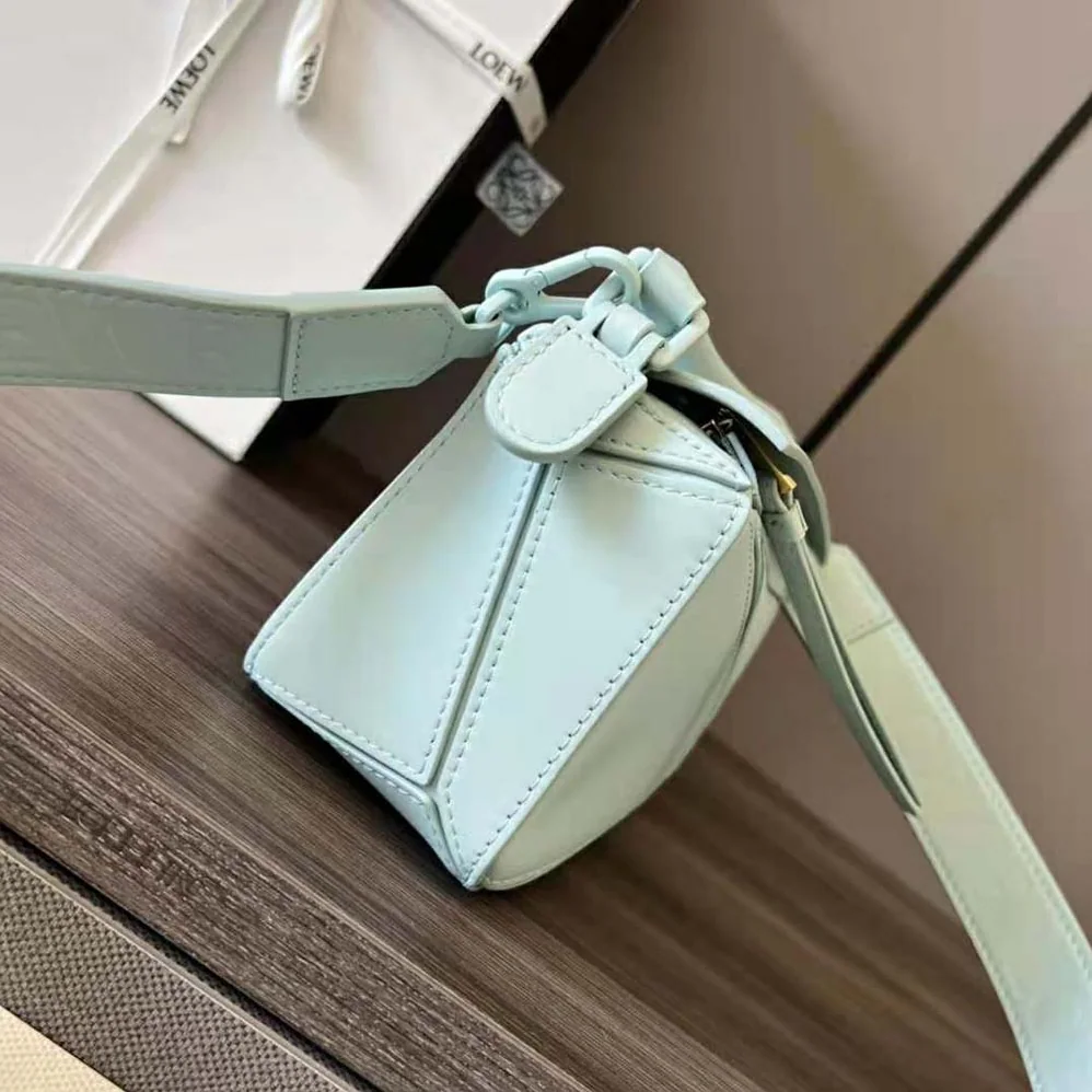 Loewe Mini Puzzle Bag in Satin Calfskin for Women in Blue Loewe Mini Puzzle Bag in Satin Calfskin for Women in Blue